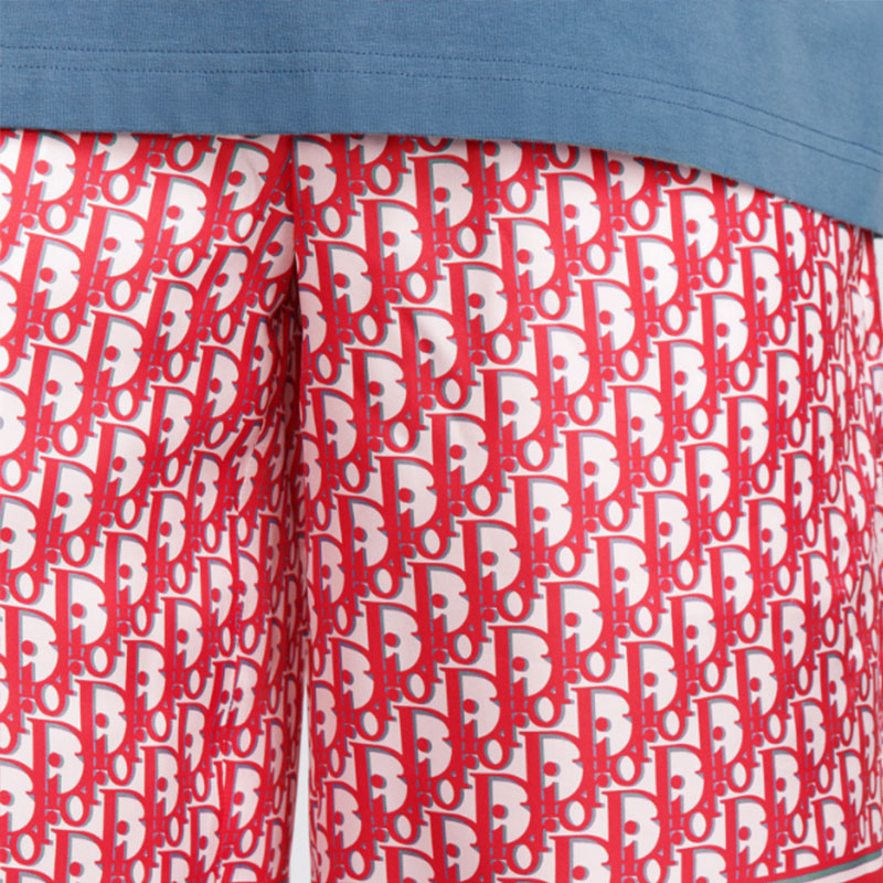 Details for Pantalones Cortos DIOR FW24 Oblique Logo Rayados Rojos Casual. 013C121A4751-C073