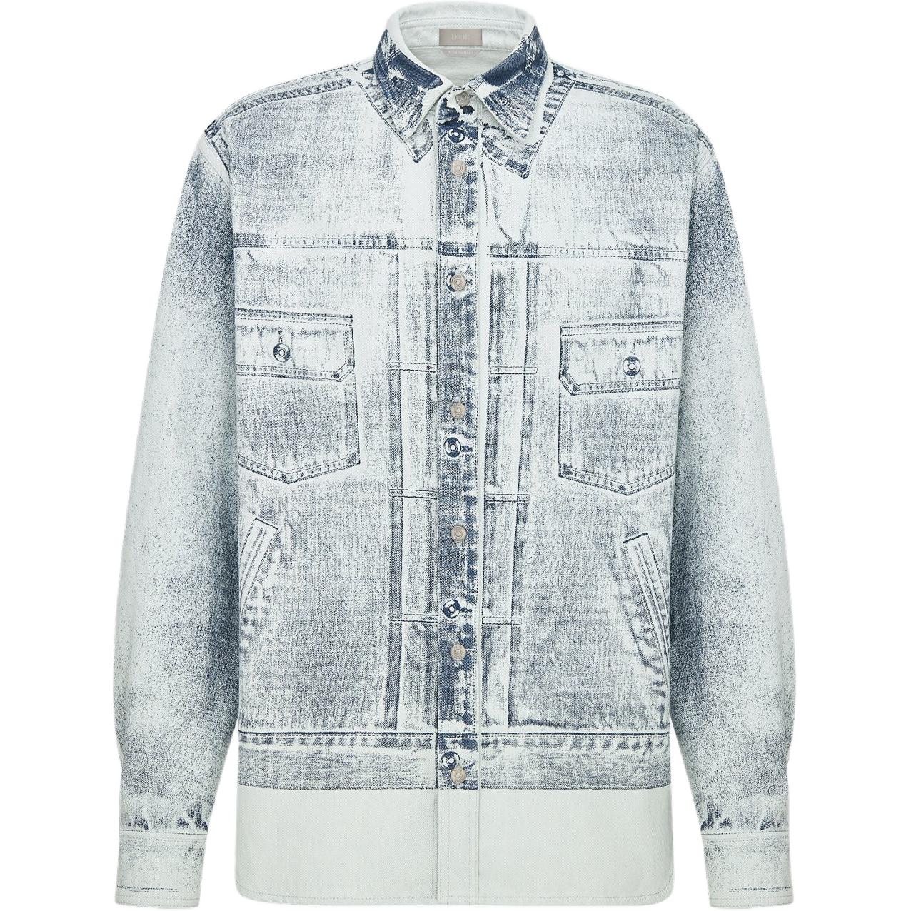 DIOR FW24 Pattern Print Long Sleeve Button-Up Shirt Blue -  Fashion Top 413D588A379X-C585