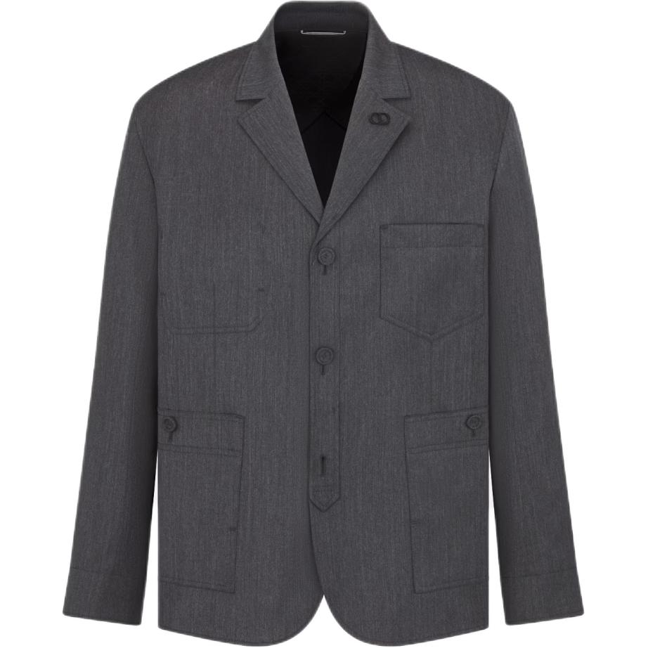DIOR FW24 Single-Breasted Gray Logo Jacket Long-Sleeve Outerwear 313C203A6326-C840