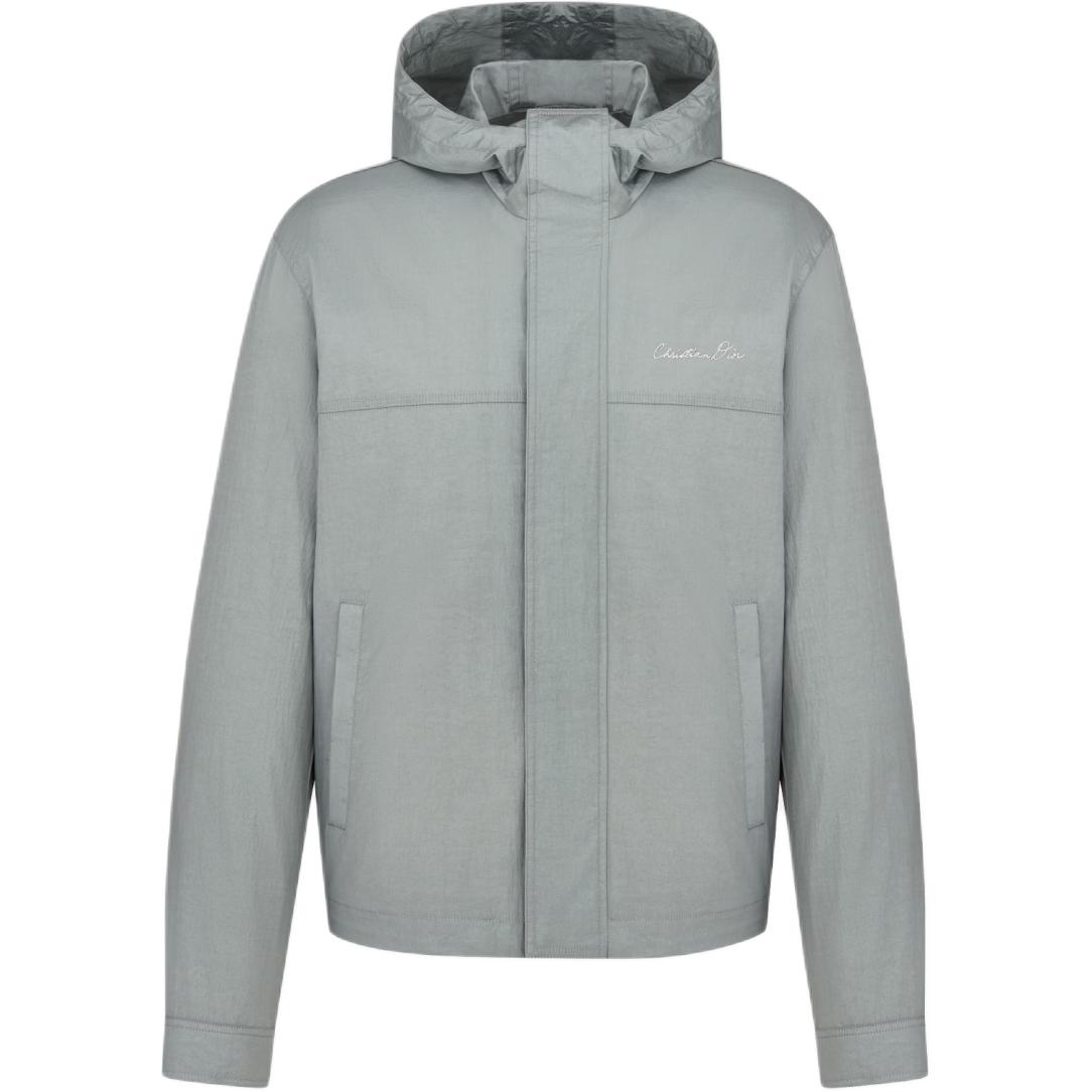 DIOR FW24 Solid Color Logo Embroidered Windbreaker Jacket Blue Gray 493C424A6224-C588