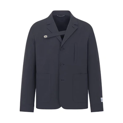 DIOR FW24 Solid Navy Blue Workwear Jacket Long Sleeve Coat 493C213A6209-C540
