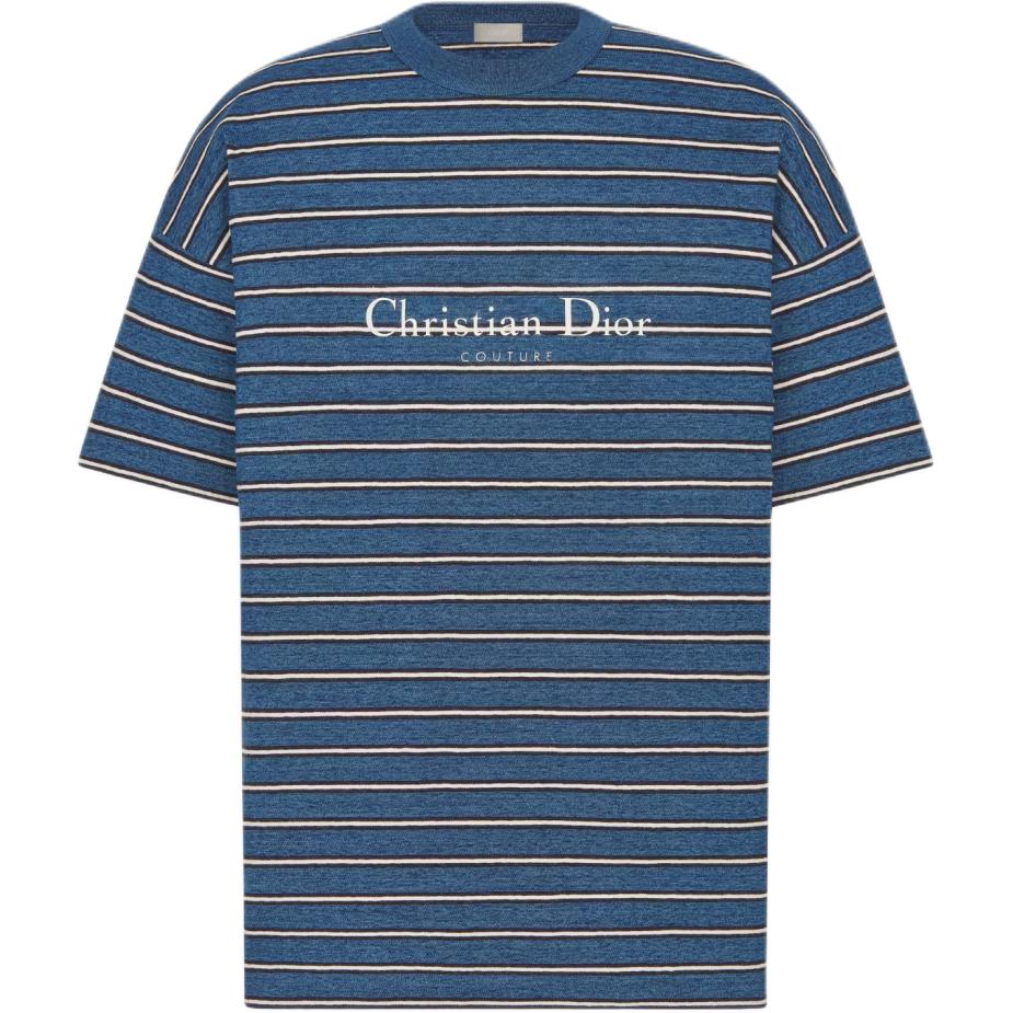 DIOR FW24 Striped Logo Print Loose Fit Crewneck T-Shirt  Blue 493J671B0938-C580