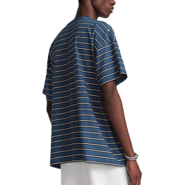 Purchase 디올 FW24 스트라이프 로고 프린트 루즈핏 크루넥 티셔츠 블루 493J671B0938-C580