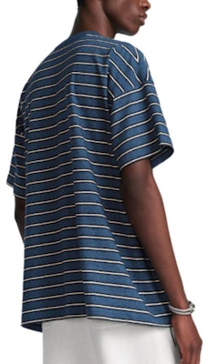 디올 FW24 스트라이프 로고 프린트 루즈핏 크루넥 티셔츠 블루 493J671B0938-C580 Purchase 디올 FW24 스트라이프 로고 프린트 루즈핏 크루넥 티셔츠 블루 493J671B0938-C580