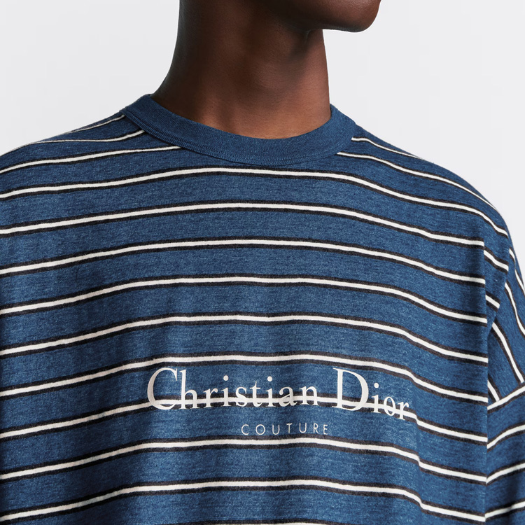 Details for 디올 FW24 스트라이프 로고 프린트 루즈핏 크루넥 티셔츠 블루 493J671B0938-C580