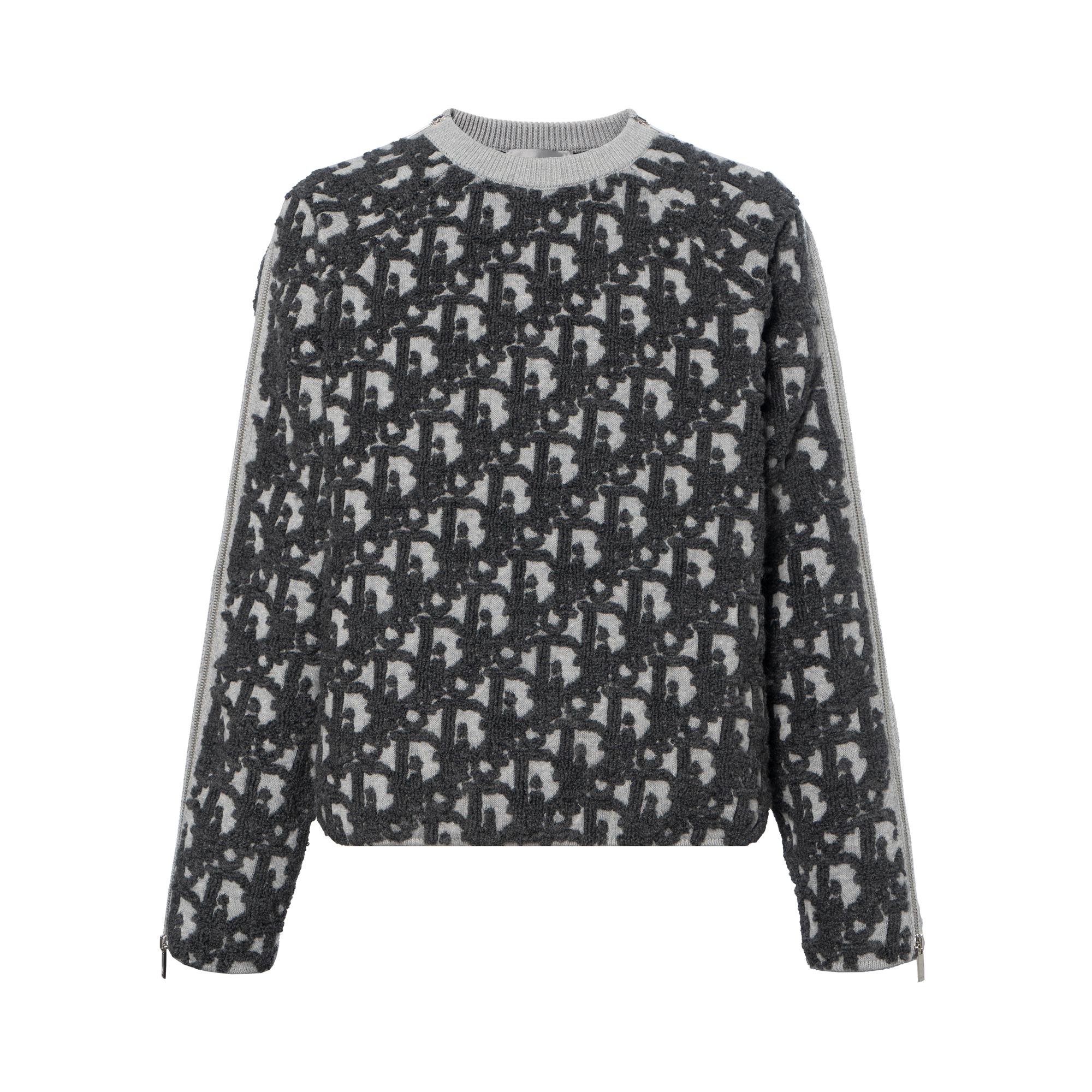 Order DIOR FW25 Sweater Kelabu Oblique Print Wool-Blend Crewneck 493M635AT847-C888