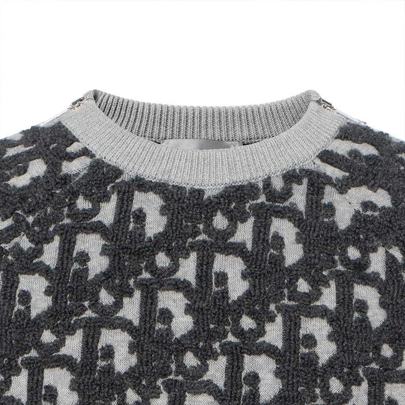 Sizing DIOR FW25 Sweater Kelabu Oblique Print Wool-Blend Crewneck 493M635AT847-C888