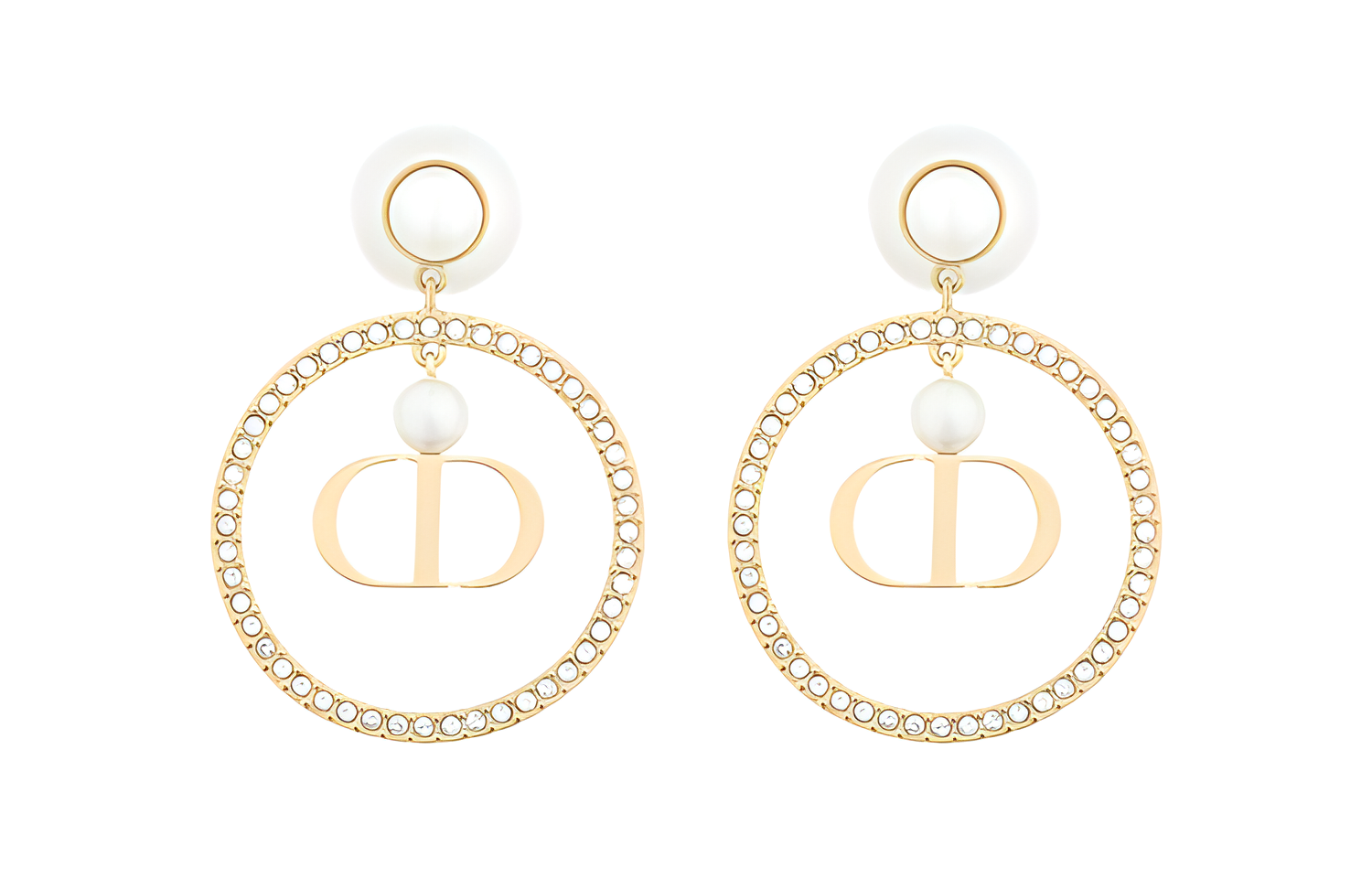 Dior Gold Pearl Crystal Earrings. E1728TRICY-D301