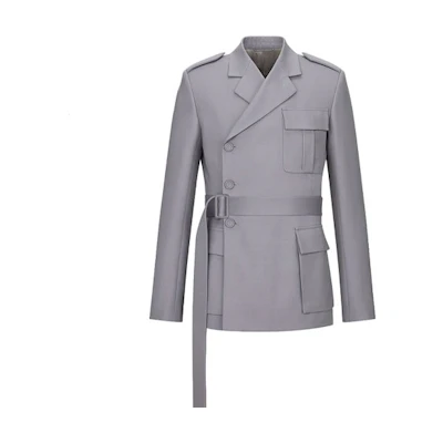 DIOR Gray Double-Breasted Belted Blazer - New Season Edition 193C248A5180-C810