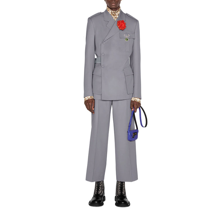 Shop DIOR Gray Double-Breasted Belted Blazer - New Season Edition 193C248A5180-C810