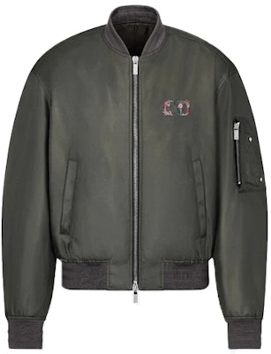 DIOR Gray Floral Logo Embroidered Bomber Jacket New Collection 943C439F5028-C884 Order DIOR Gray Floral Logo Embroidered Bomber Jacket New Collection 943C439F5028-C884