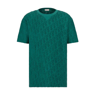 DIOR Green Logo Print Cotton Oversized T-Shirt - Short Sleeve Fashion Style 113J692A0614-C676