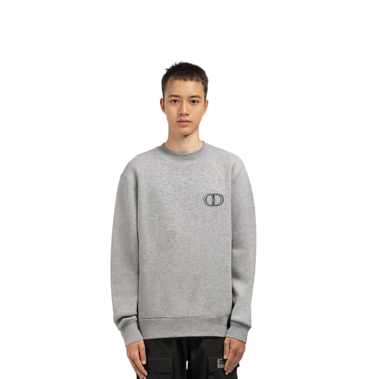 Shop ディオール グレー コットン フリース スウェットシャツ CDアイコン刺繍付き 113J699A0531-C888