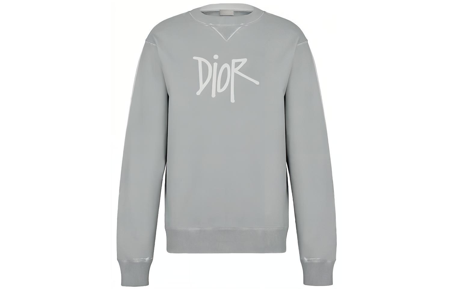 Dior Grey Letter Logo Print Crewneck Sweatshirt Long Sleeve 033J604B0531-C800