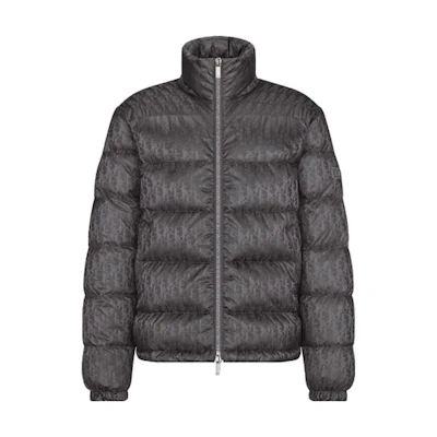 DIOR Grey Logo Print Stand Collar Down Jacket with Zipper. 943C449A4462-C868