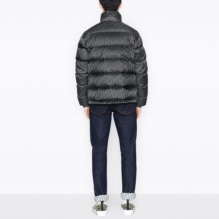 Purchase DIOR Grey Logo Print Stand Collar Down Jacket with Zipper. 943C449A4462-C868