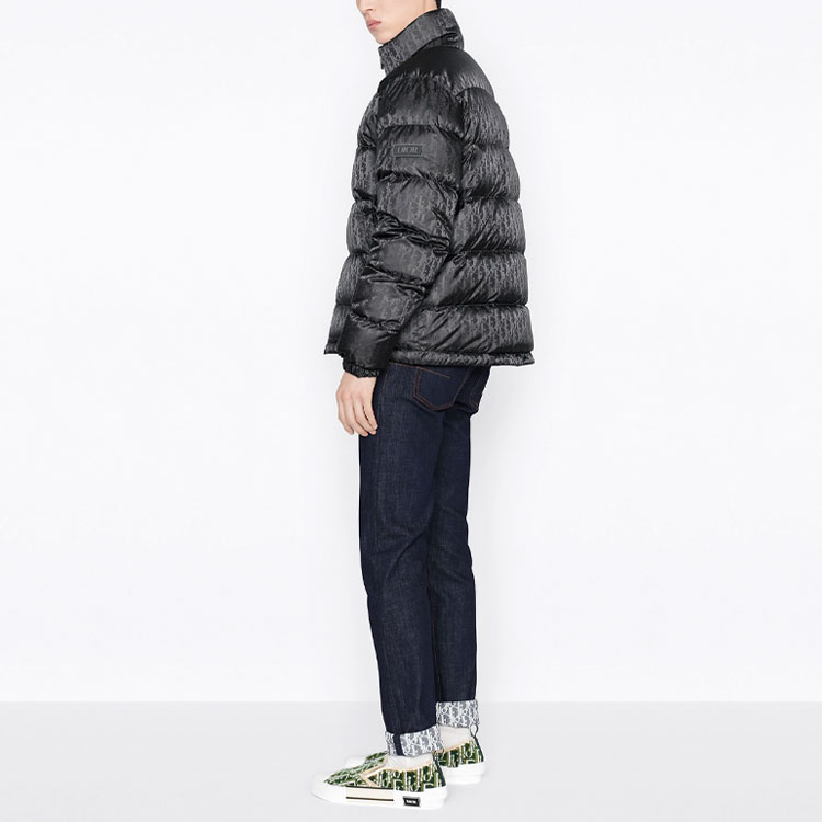 Details for DIOR Grey Logo Print Stand Collar Down Jacket with Zipper. 943C449A4462-C868