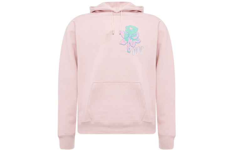 DIOR Homme Pink Cotton Hoodie with Embroidered Patch - Casual Wear 013J605D0531