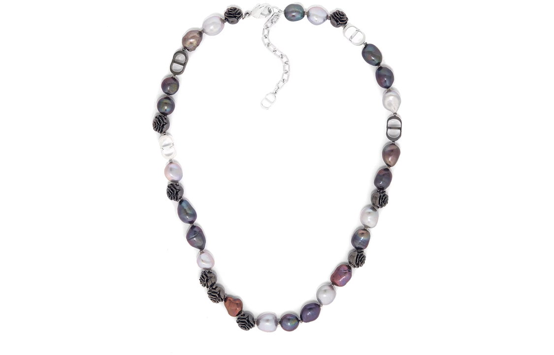 DIOR Icon CD Logo Brass Pearl Necklace Silver for Men. N2279HOMGM-D950