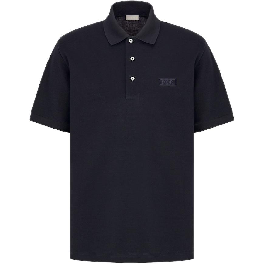Order Dior Kaos Polo Hitam Logo Patch Ikonik Lengan Pendek Kancing Setengah. 493J832A0869-C585