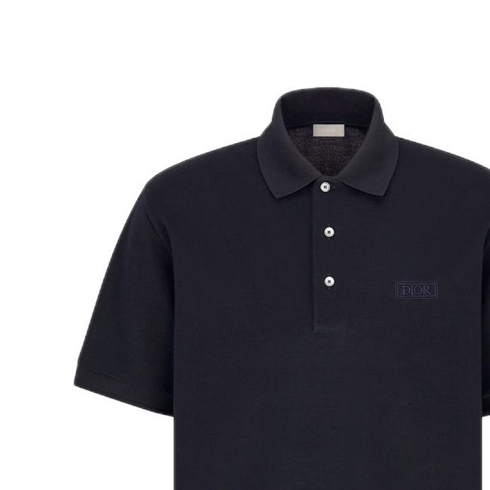 Details for Dior Kaos Polo Hitam Logo Patch Ikonik Lengan Pendek Kancing Setengah. 493J832A0869-C585