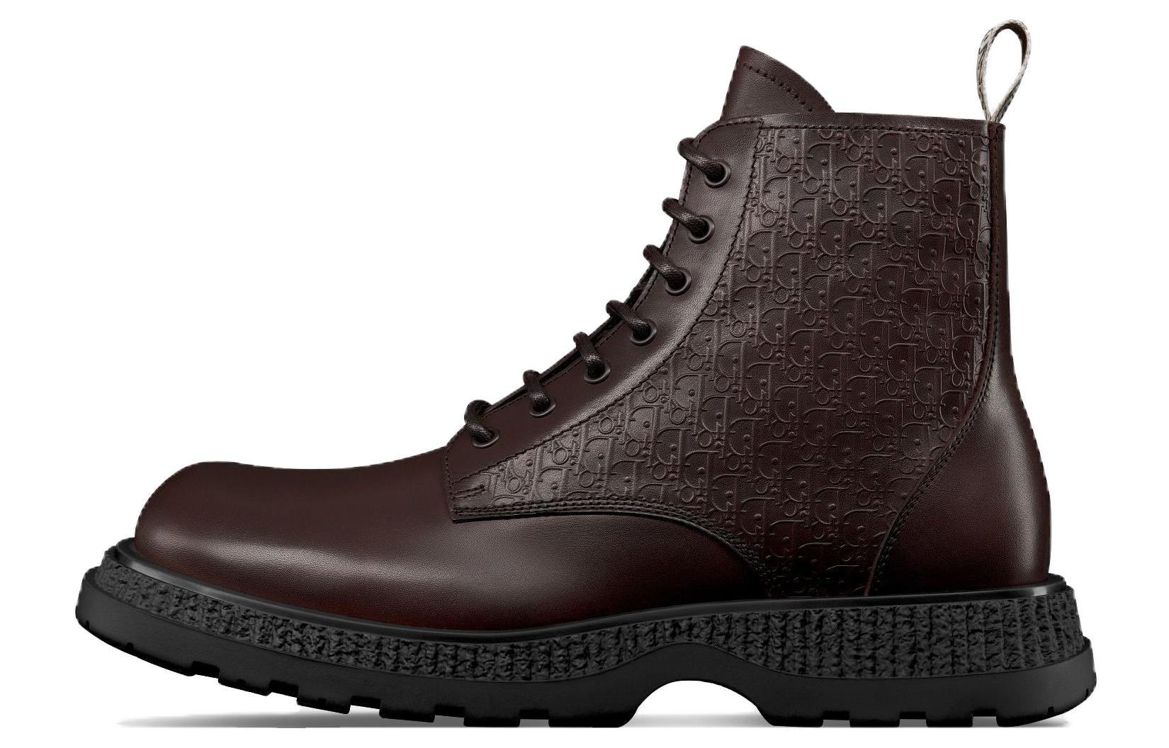 Dior Leather Round Toe Lace-Up Short Boot 'Brown' 3BO342ZXK_H750