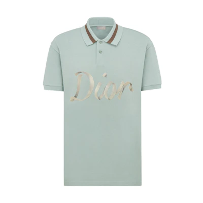 DIOR Letter Print Button Straight-Cut Polo Shirt Green - 293J831A0455-C680