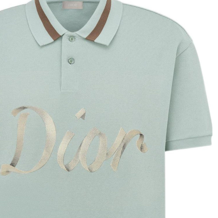 Shop 迪奥绿字母印花直筒纽扣POLO衫 293J831A0455-C680