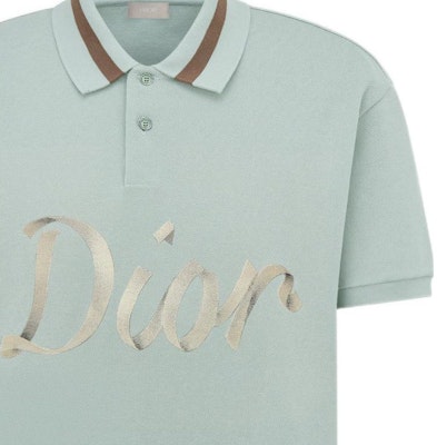 DIOR Letter Print Button Straight-Cut Polo Shirt Green - 293J831A0455-C680 Shop DIOR Letter Print Button Straight-Cut Polo Shirt Green - 293J831A0455-C680