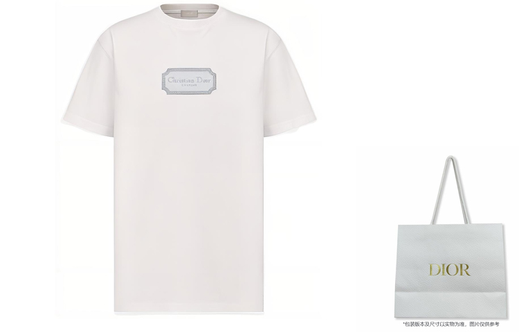 Shop 디올 레터 프린트 크루넥 오버사이즈 T셔츠 화이트 남성 SS22. 243J685B0554-C088