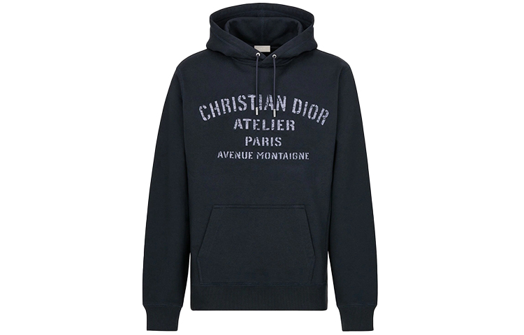 Order DIOR Hoodie Cetak Huruf Navy Blue dengan Tali Serut. 043J646A0531-C589