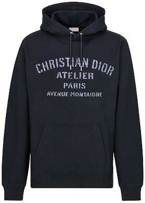 DIOR Letter Print Navy Blue Drawstring Hooded Sweatshirt 043J646A0531-C589 Order DIOR Letter Print Navy Blue Drawstring Hooded Sweatshirt 043J646A0531-C589