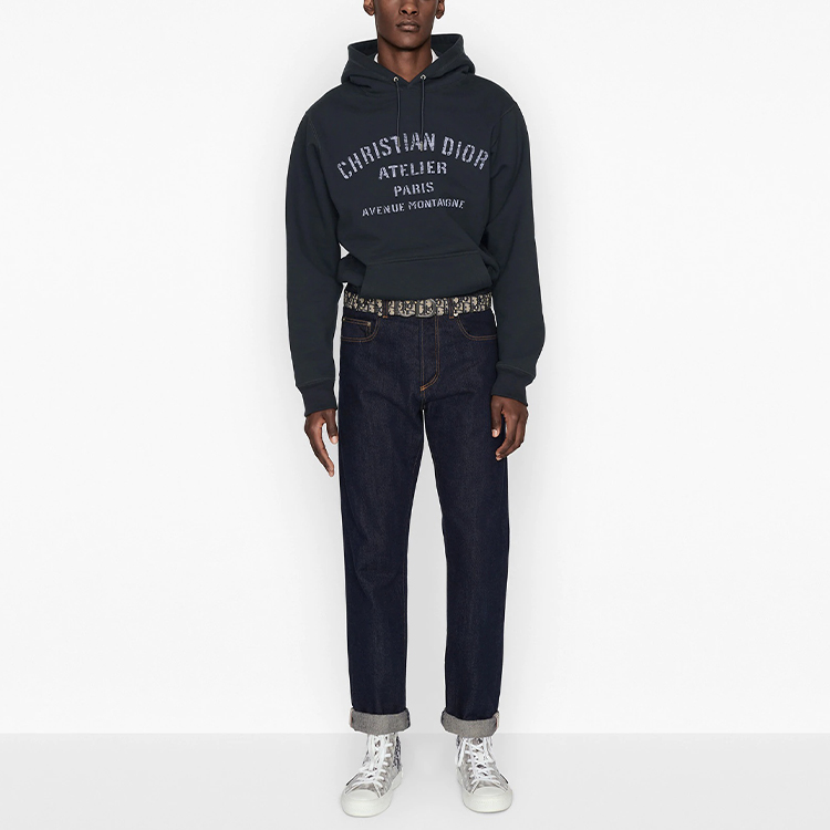 Shop DIOR Hoodie Cetak Huruf Navy Blue dengan Tali Serut. 043J646A0531-C589