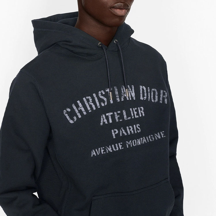Sizing DIOR Hoodie Cetak Huruf Navy Blue dengan Tali Serut. 043J646A0531-C589