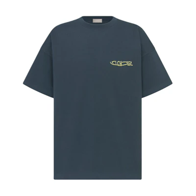 DIOR Lewis Hamilton Logo Embroidered Navy Crewneck T-Shirt Men. 513J671A0554-C989