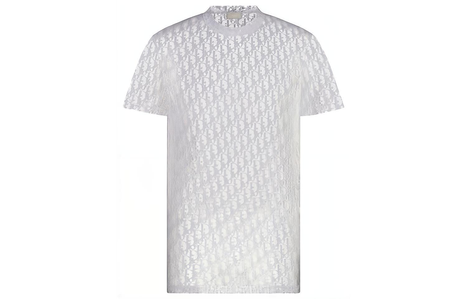 DIOR Logo All-Over Print White Crewneck T-Shirt for Men 183J652A0537-C080