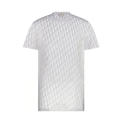 DIOR Logo All-Over Print White Crewneck T-Shirt for Men 183J652A0537-C080