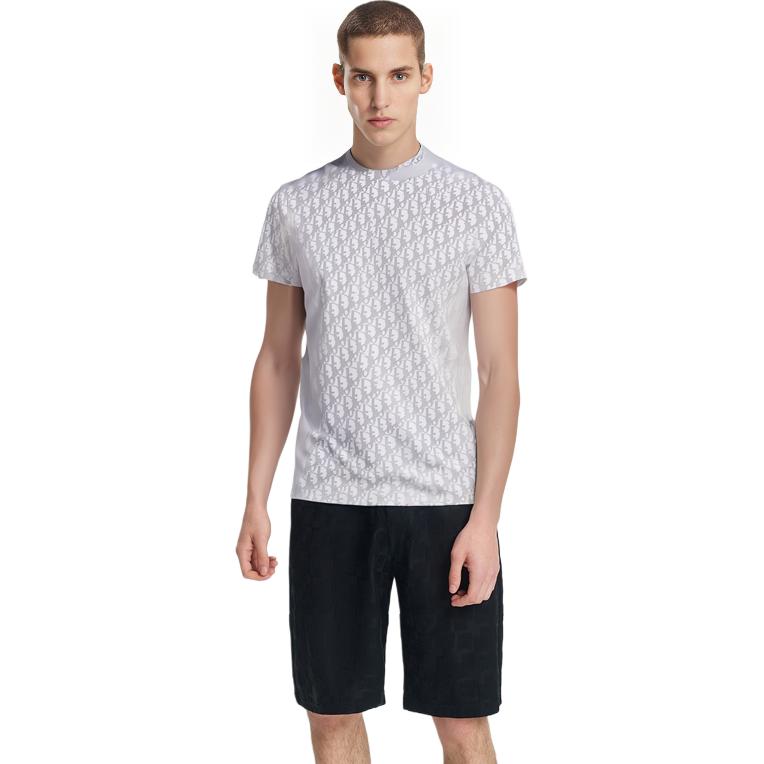 Shop DIOR 男士全版印花白色圓領T恤 183J652A0537-C080