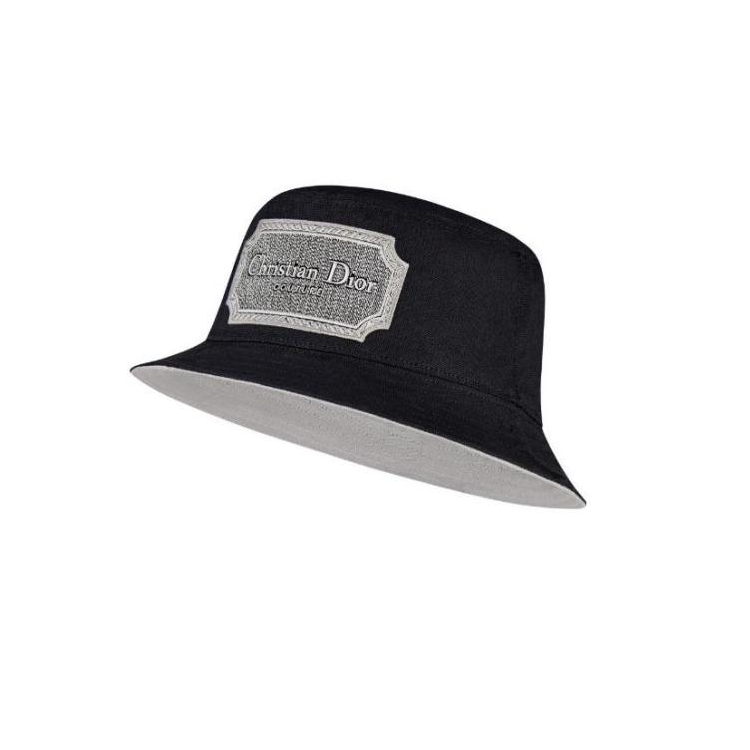 DIOR Logo Cotton Bucket Hat Black Mens. 243C907E4511