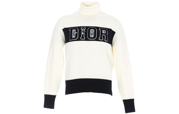 DIOR Logo Embroidered Beige Pullover Sweater Long Sleeve. 193M634AT360-085