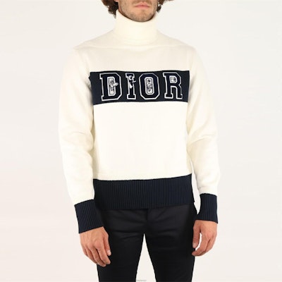 DIOR Logo Embroidered Beige Pullover Sweater Long Sleeve. 193M634AT360-085 Lookbook DIOR Logo Embroidered Beige Pullover Sweater Long Sleeve. 193M634AT360-085