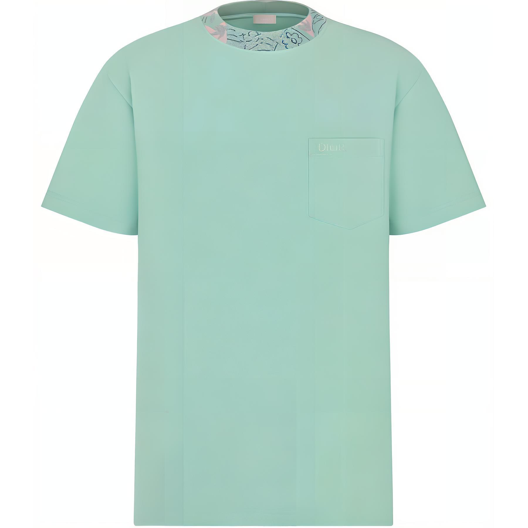 DIOR Logo Embroidered Loose Fit Green Crew Neck T-Shirt for Men. 383J644A0554-C686