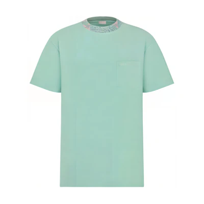 DIOR Logo Embroidered Loose Fit Green Crew Neck T-Shirt for Men. 383J644A0554-C686