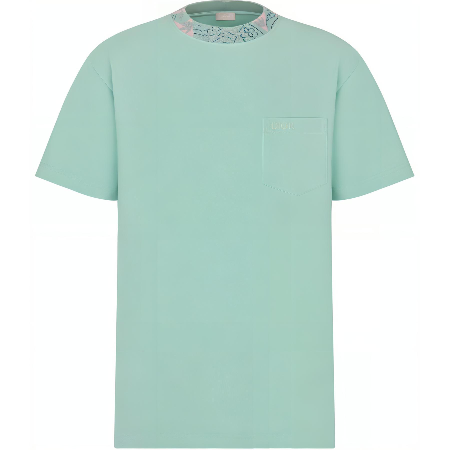 DIOR Logo Embroidered Loose Fit Green Crew Neck T-Shirt for Men. 383J644A0554-C686 圖 2