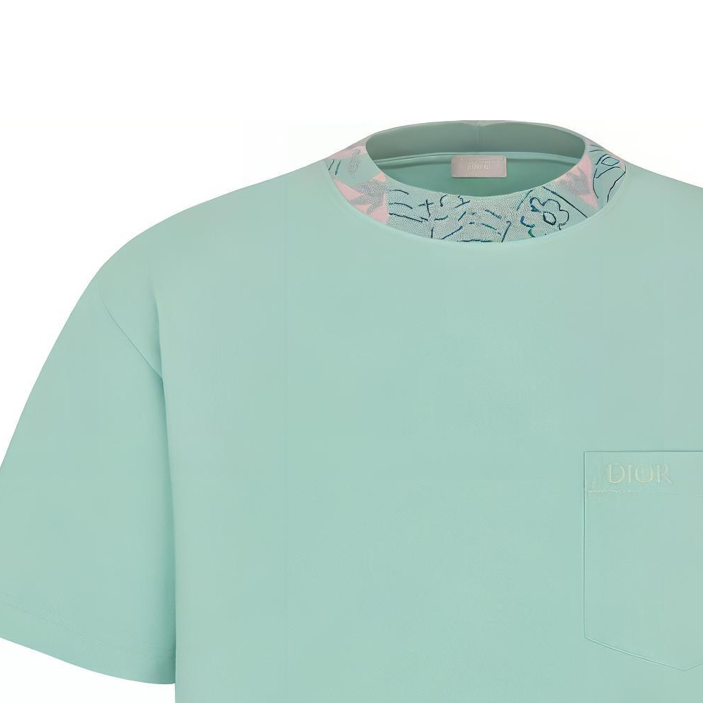 DIOR Logo Embroidered Loose Fit Green Crew Neck T-Shirt for Men. 383J644A0554-C686 圖 4