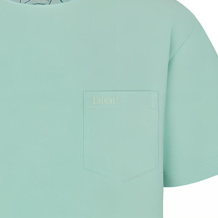 DIOR Logo Embroidered Loose Fit Green Crew Neck T-Shirt for Men. 383J644A0554-C686 圖 8