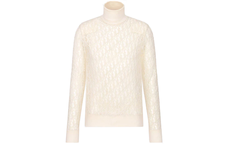 Order DIOR Logo Jacquard Pola Kaos Lengan Panjang Putih. 143J640A0732-C080