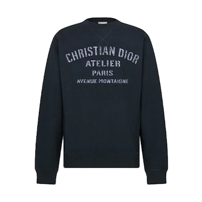 DIOR Logo Print Crewneck Sweatshirt Men Navy Blue 043J655A0531-C589