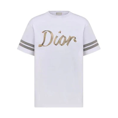 DIOR Logo Stripe Print Short Sleeve T-Shirt FW22 Oversized White Tee 293J659A0554-C088