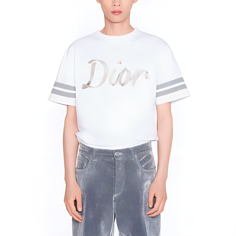 DIOR Logo Stripe Print Short Sleeve T-Shirt FW22  Oversized White Tee 293J659A0554-C088 圖 5